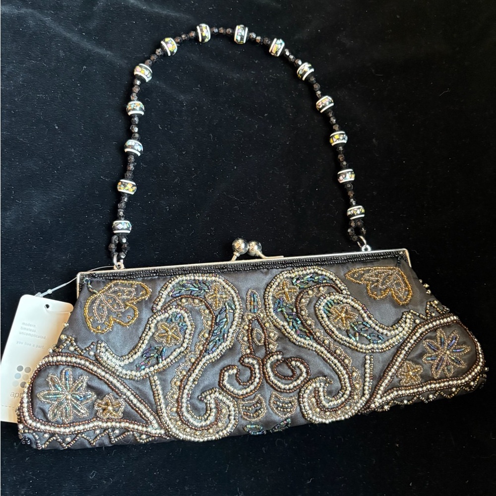 Embroidered Beaded Clutch with Beaded Handle